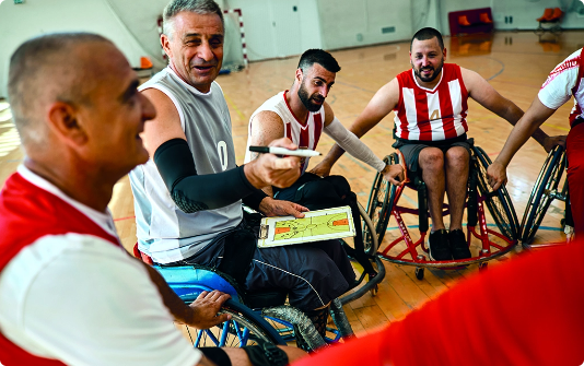 Wheelchair basketball athletes training